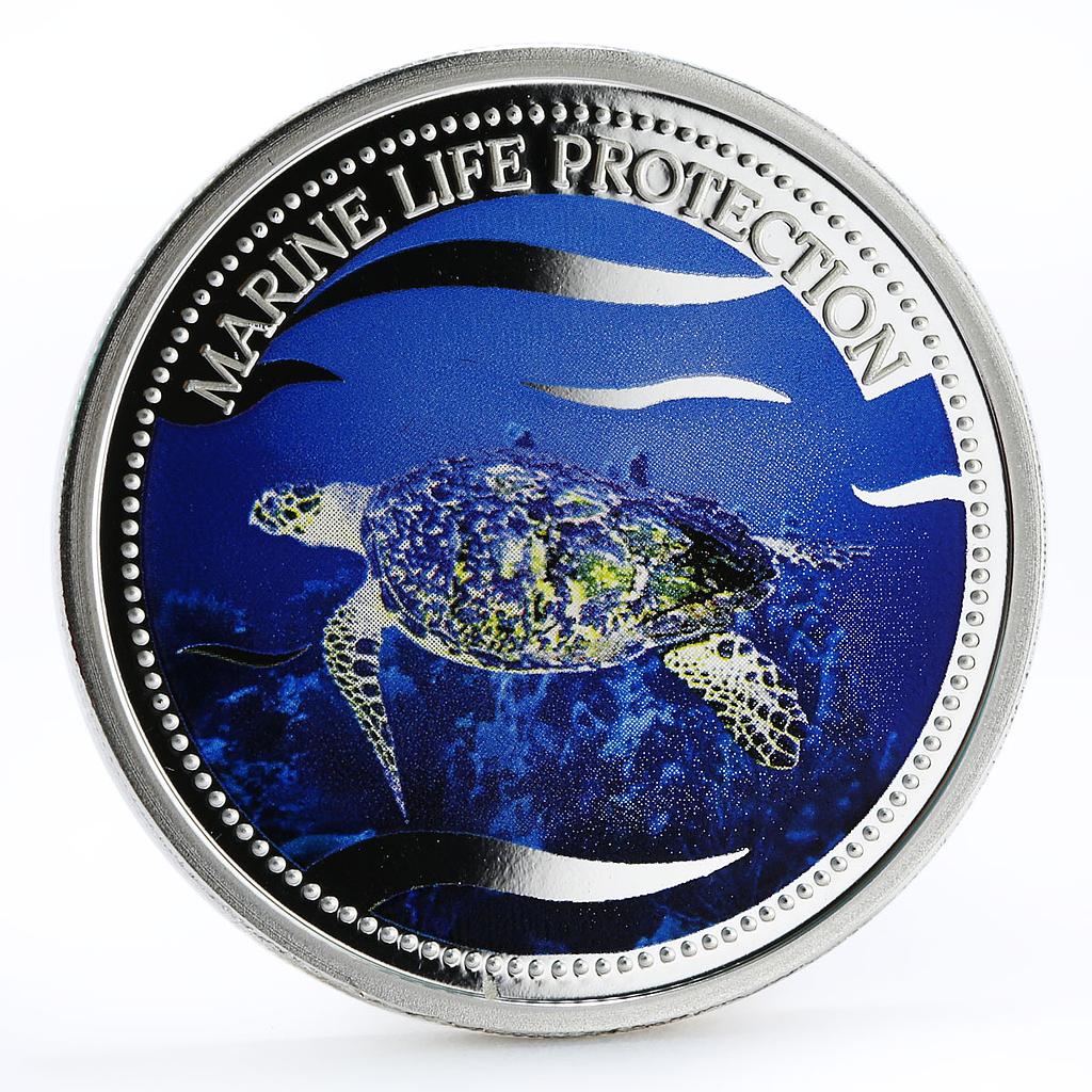 Palau 5 dollars Marine Life Protection series Loggerhead Turtle silver coin 2004