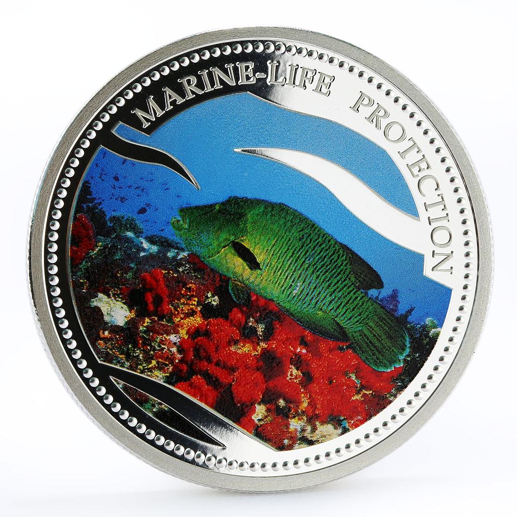 Palau 5 dollars Marine Life Protection series Napoleon Fish silver coin 2003