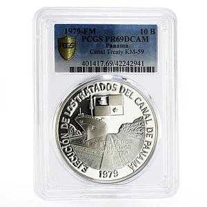 Panama 10 balboas Panama Canal Treaty Implementation PR69 PCGS silver coin 1979