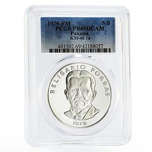 Panama 5 balboas President Belisario Porras PR69 PCGS silver coin 1979