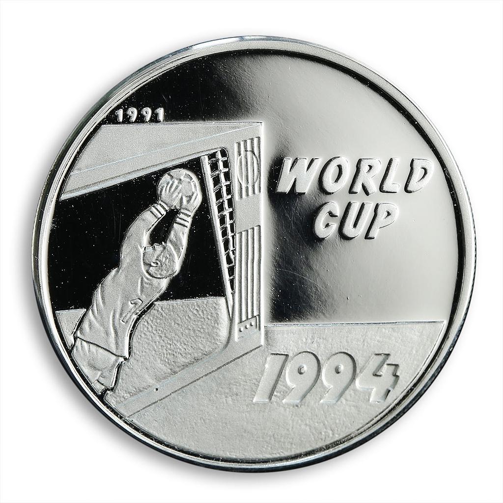 Laos 50 kips FIFA World Cup in the US Football 1994 silver coin 1991