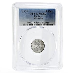 Turkey 5 kurus Oak Branch MS66 PCGS aluminium coin 1977