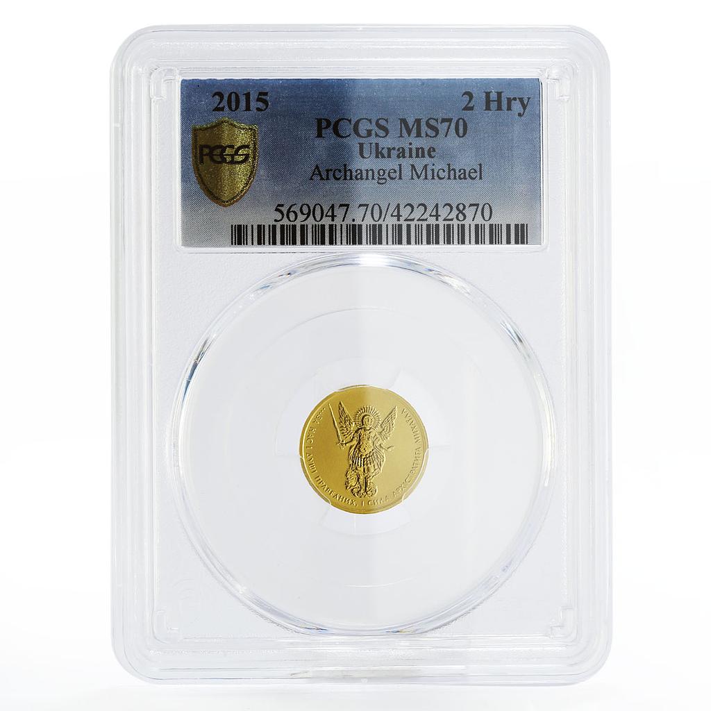 Ukraine 2 hryvnias Archangel Michael MS70 PCGS gold coin 2015