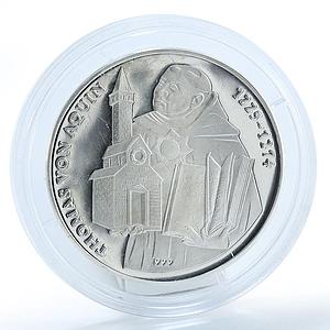 Laos 5000 kips Saint Thomas Aquinas 1225-1274 Philosopher silverplate coin 1999