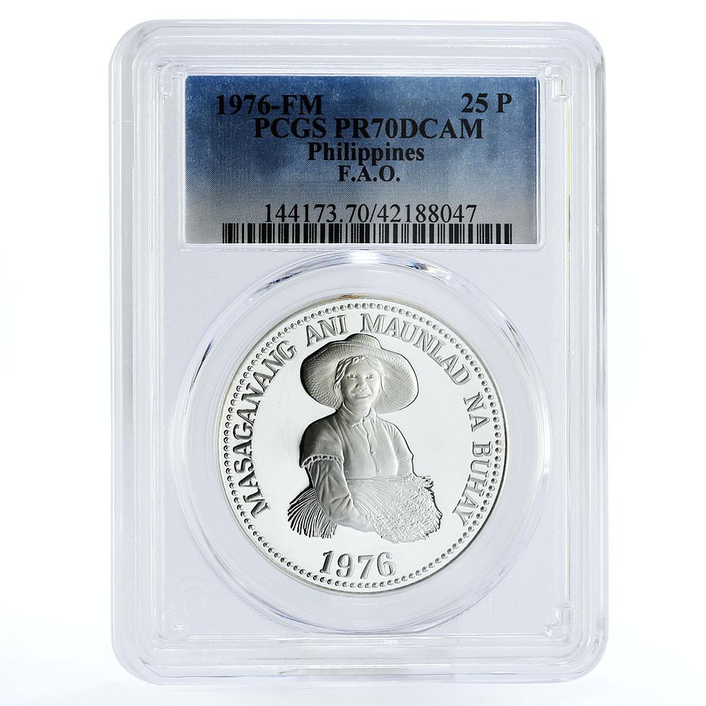 Philippines 25 piso FAO Food Day Woman Holding Grain PR70 PCGS silver coin 1976