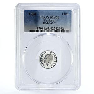 Turkey 1 lira Portrait of Ataturk MS63 PCGS aluminium coin 1988