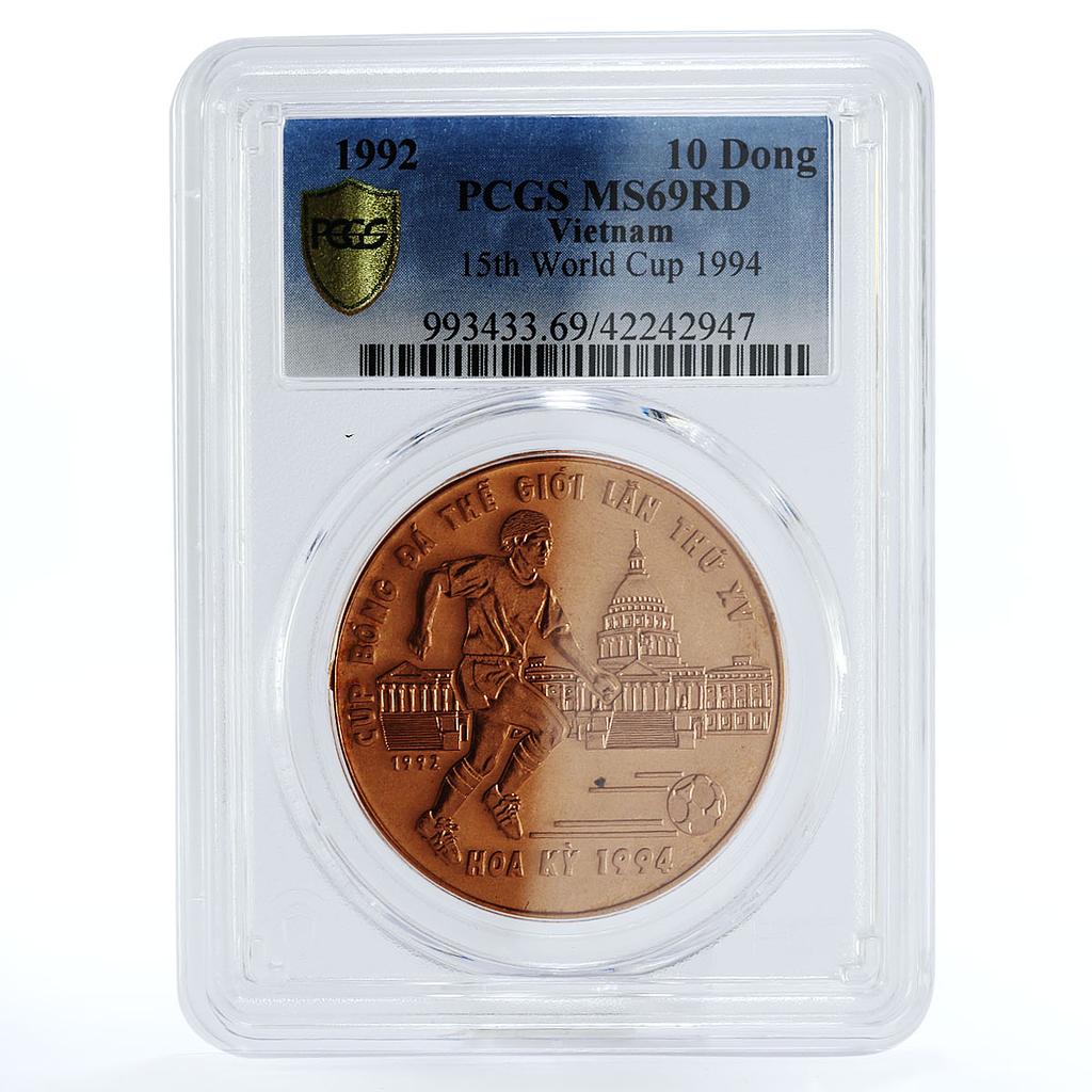 Vietnam 10 dong Football World Cup in USA MS69 PCGS copper coin 1992
