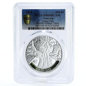 Armenia 100 dram Angel Oak Tree Carolina PR69 PCGS colored silver coin 2014