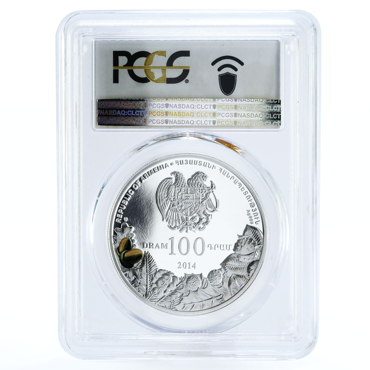 Armenia 100 dram Angel Oak Tree PR69 PCGS colored silver coin 2014