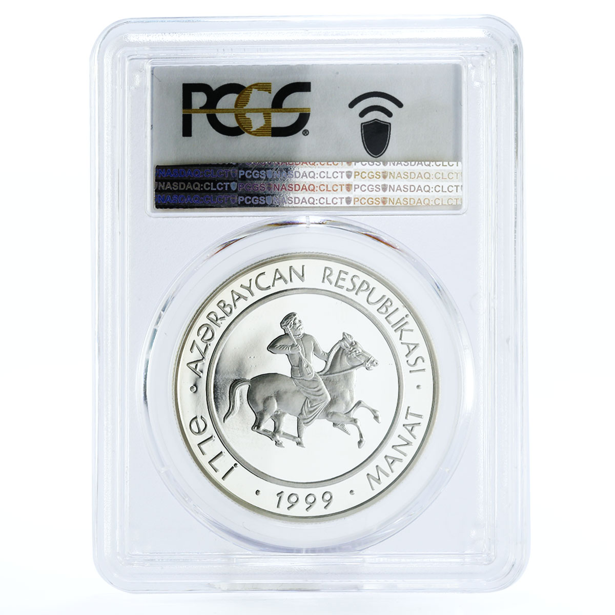 Azerbaijan 50 manat Dada Gorgud on Horse PR70 PCGS silver coin 1999