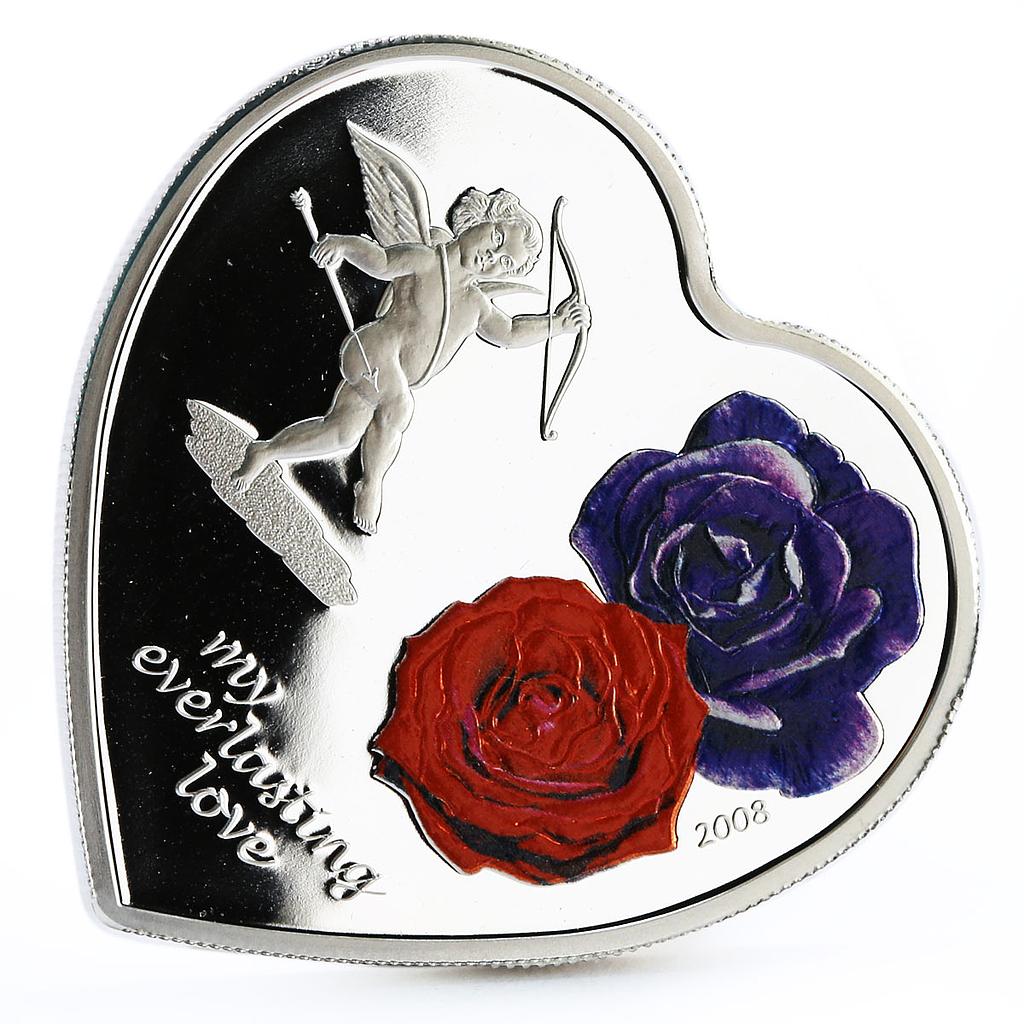 Cook Islands 5 dollars My Everlasting Love Cupid and Roses silver coin 2008