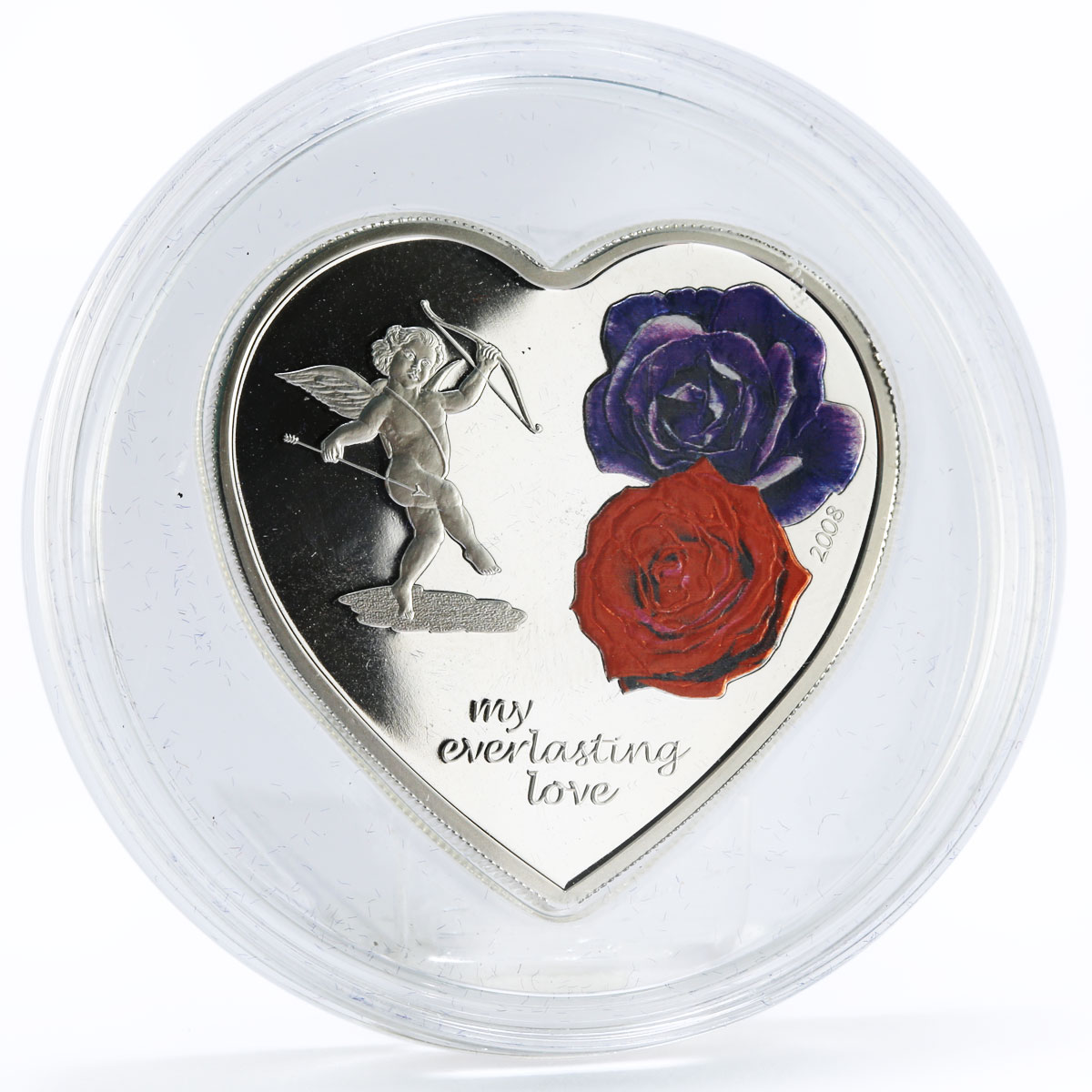 Cook Islands 5 dollars My Everlasting Love Cupid and Roses silver coin 2008