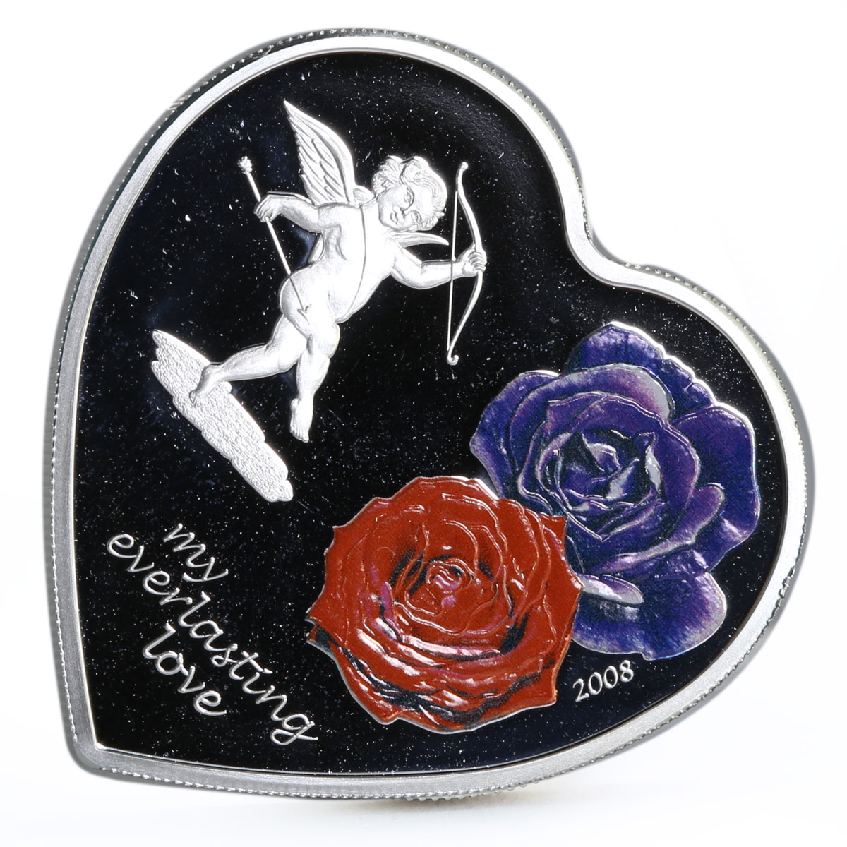 Cook Islands 5 dollars My Everlasting Love Cupid and Roses silver coin 2008