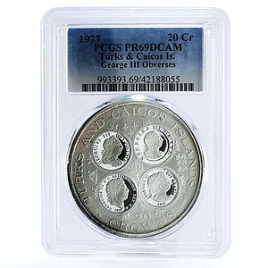 Turks and Caicos Islands 20 crowns George III PR69 PCGS silver coin 1977