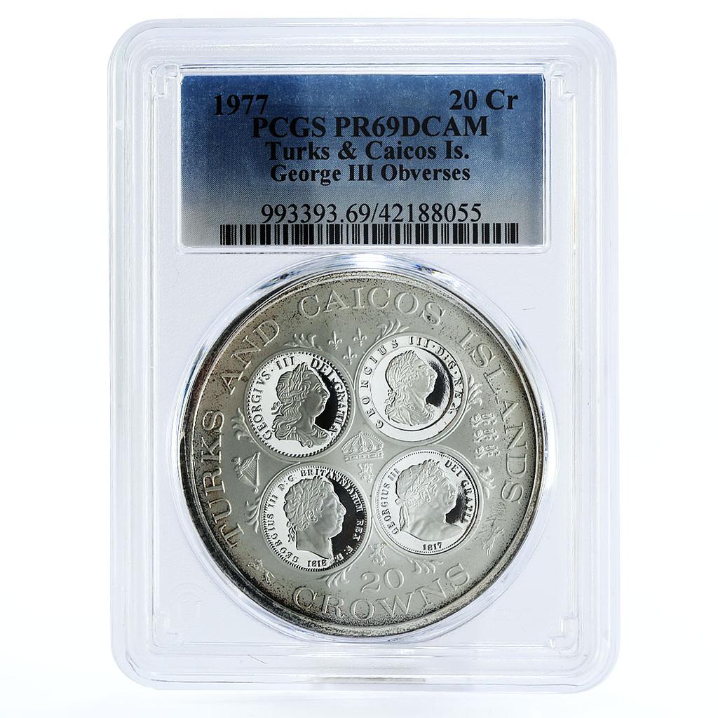 Turks and Caicos Islands 20 crowns George III PR69 PCGS silver coin 1977