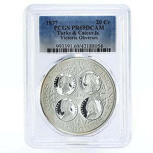 Turks and Caicos Islands 20 crowns Queen Victoria PR69 PCGS silver coin 1977