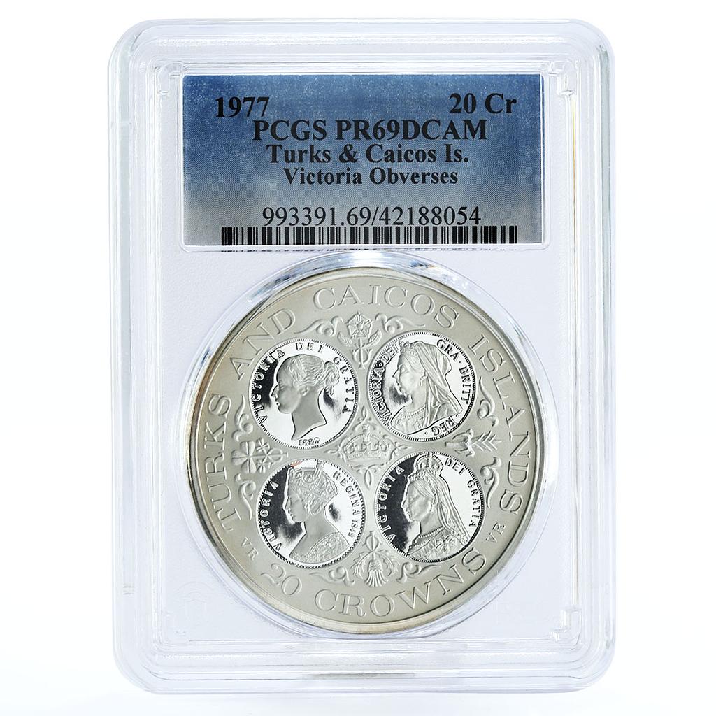 Turks and Caicos Islands 20 crowns Queen Victoria PR69 PCGS silver coin 1977