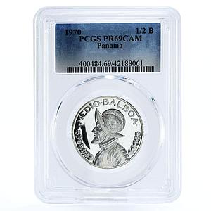 Panama 1/2 balboa Explorer Vasco Nunez de Balboa PR69 PCGS silver coin 1970