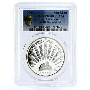 Turkmenistan 500 manat Ak Bugdai PR70 PCGS silver coin 2004