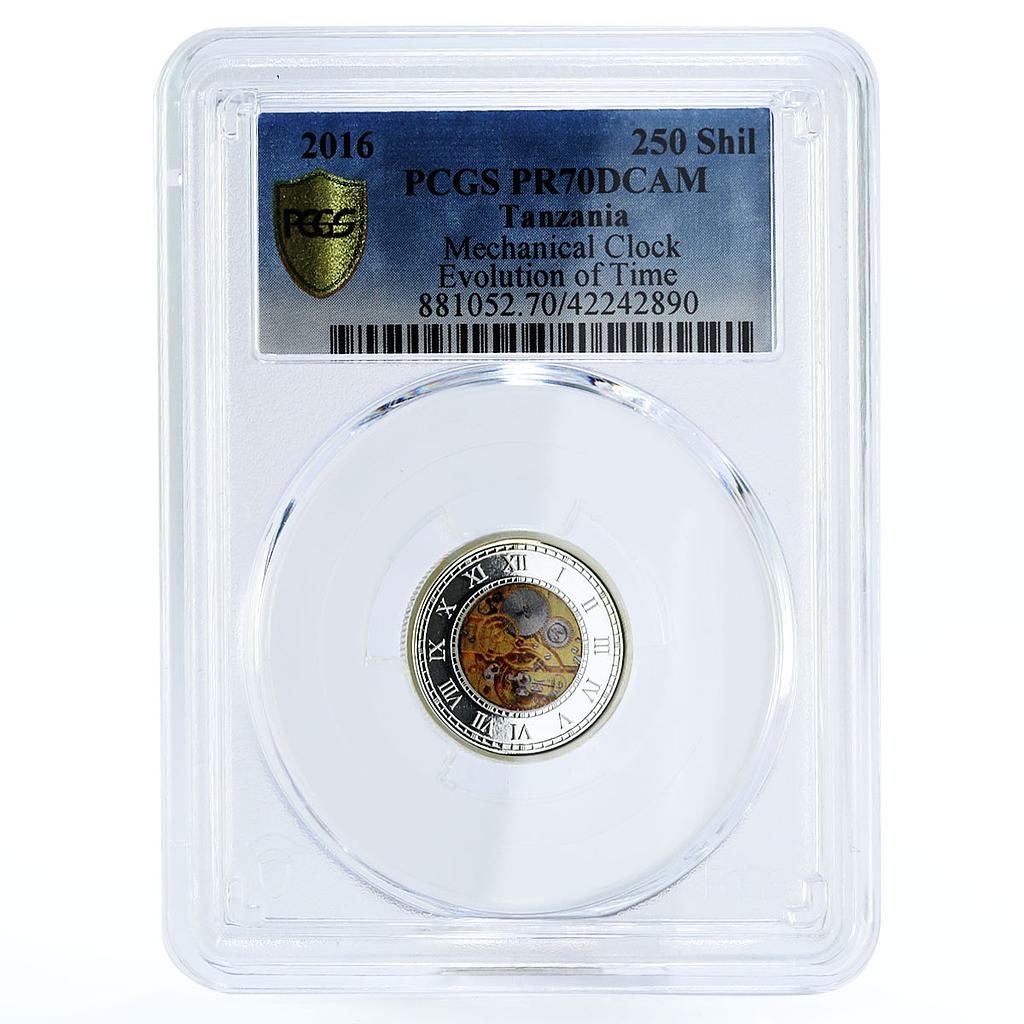 Tanzania 250 shillings Mechanical Clock PR70 PCGS colored silver coin 2016