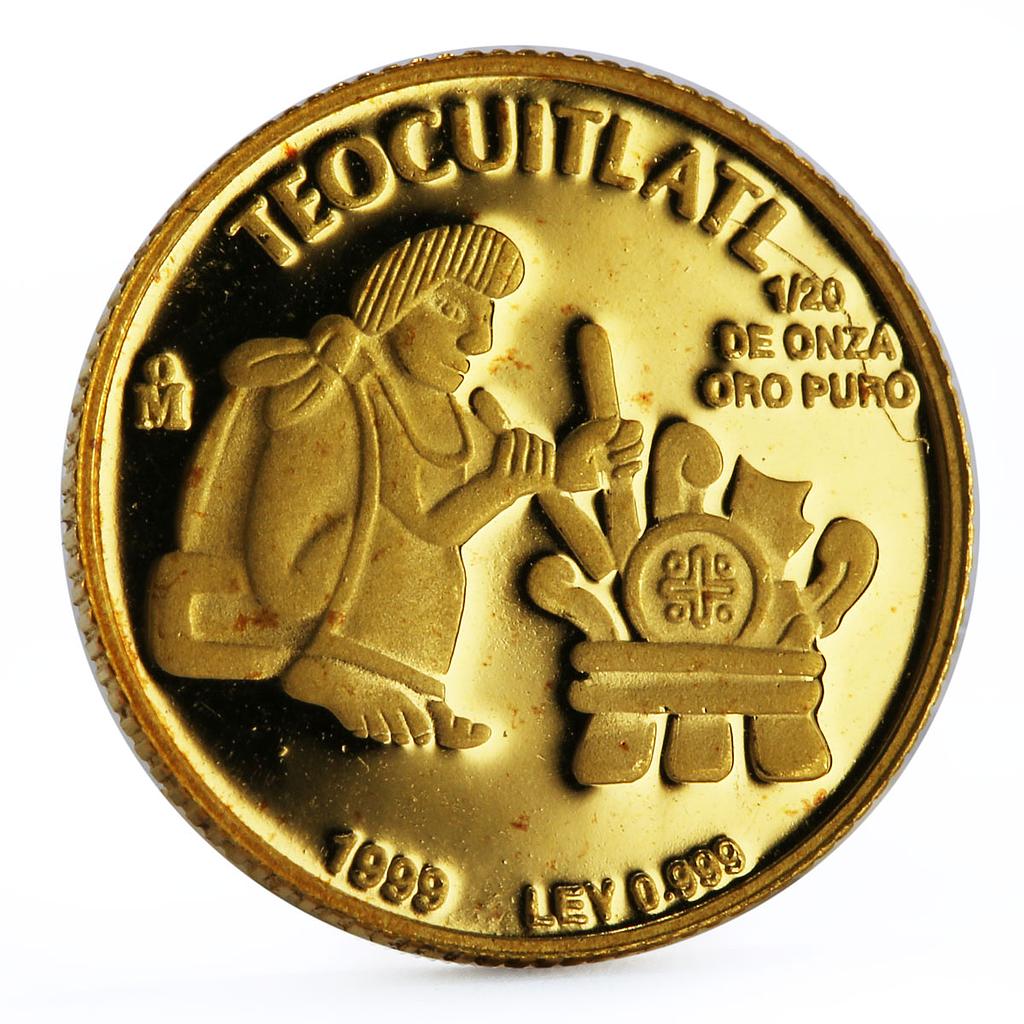 Mexico 1/20 onza Native Working Gold Melting Teocuitlatl proof Au coin 1999