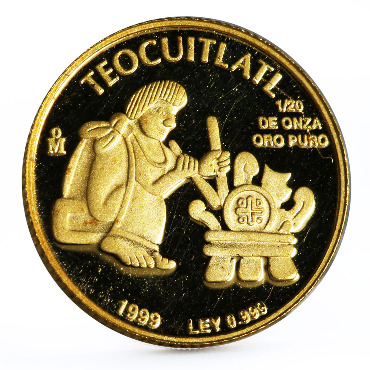 Mexico 1/20 oz Maya's Native Working Teocuitlatl proof gold coin 1999