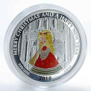 Liberia 2 dollars Merry Christmas Happy New Year Angel silver coin 2010