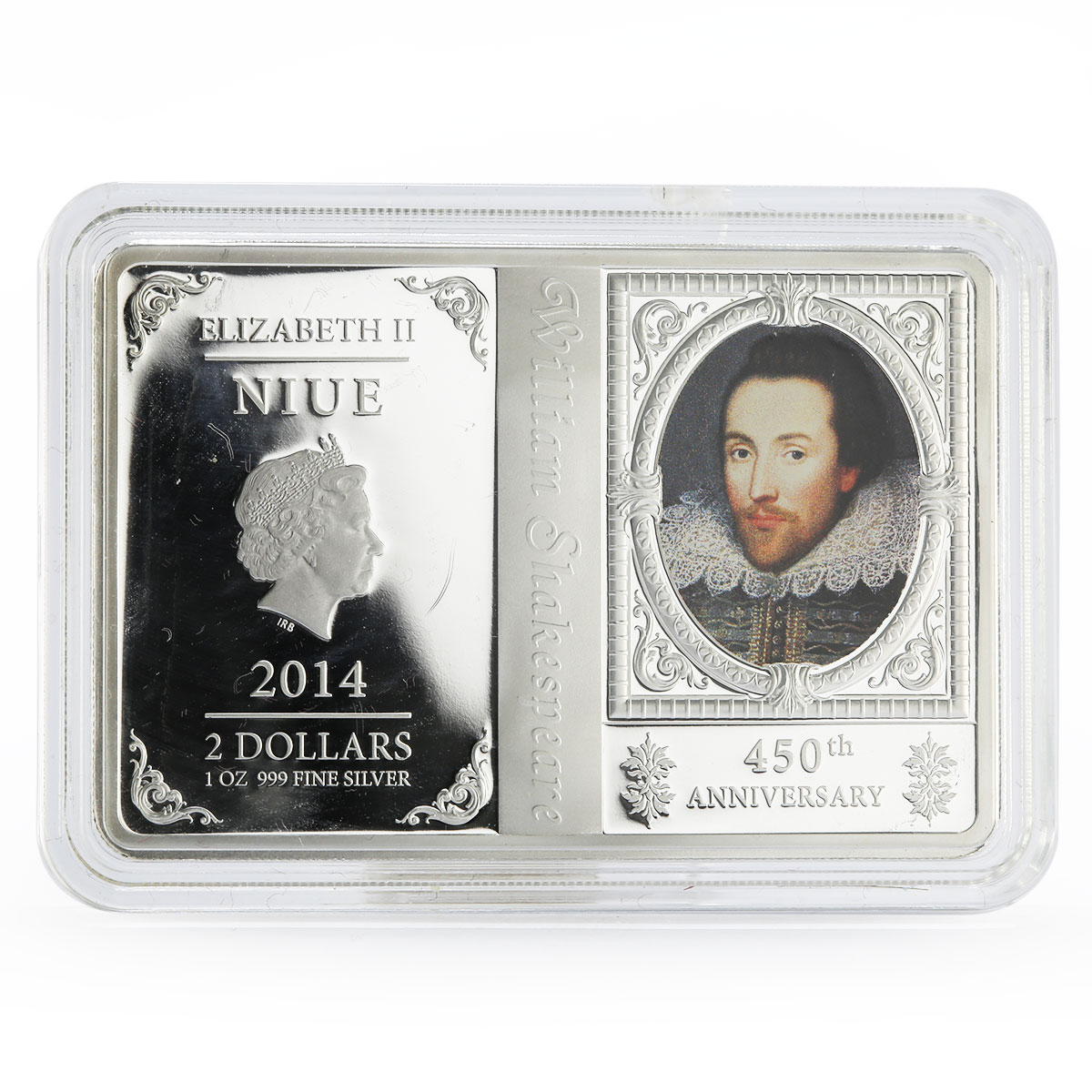 Niue 2 dollars 450 Years of William Shakespeare colored proof silver coin 2014