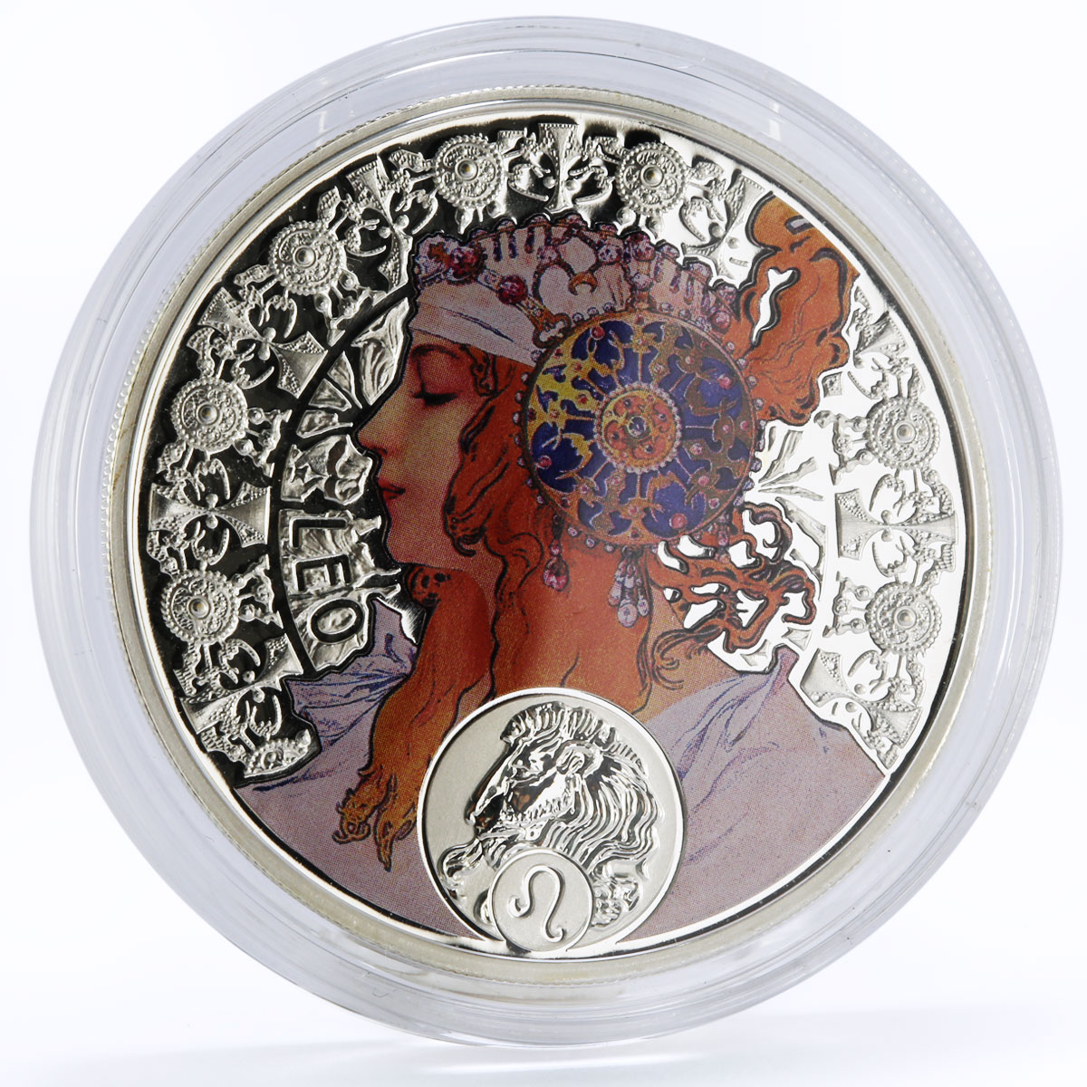 Niue 1 dollar A. Mucha Zodiac series Leo colored silver coin 2011