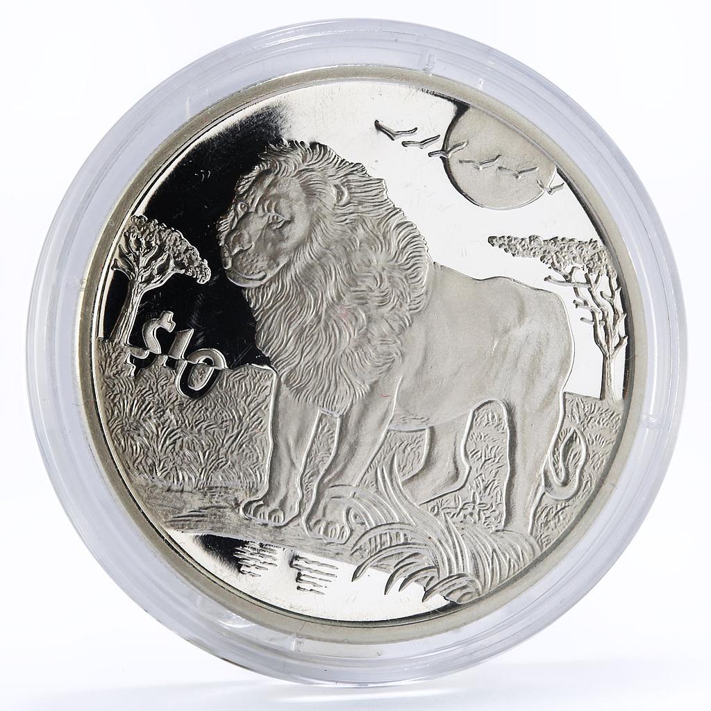 Sierra Leone 10 dollars Endangered Wildlife series Lion proof silver coin 2006