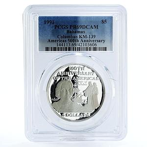 Bahamas 5 dollars Voyage of Columbus Ship PR69 PCGS proof silver coin 1991