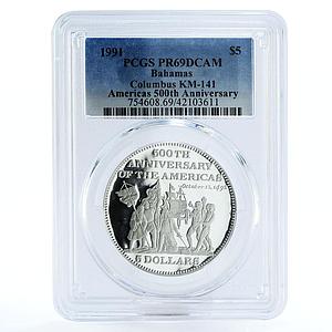 Bahamas 5 dollars Columbus Ship First Landfall PR69 PCGS silver coin 1991