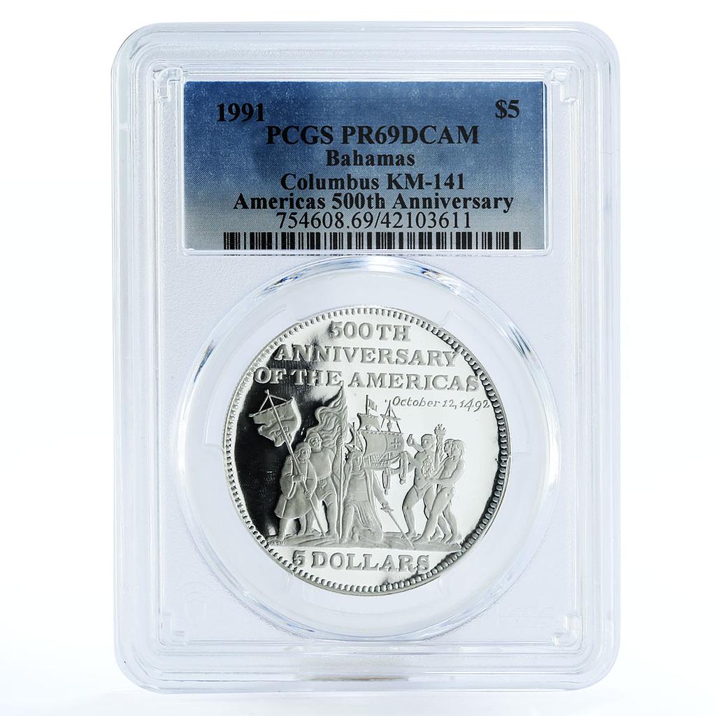 Bahamas 5 dollars Columbus Ship First Landfall PR69 PCGS silver coin 1991