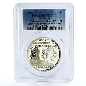 Bahamas 5 dollars First Man on the Moon PR69 PCGS silver coin 1992