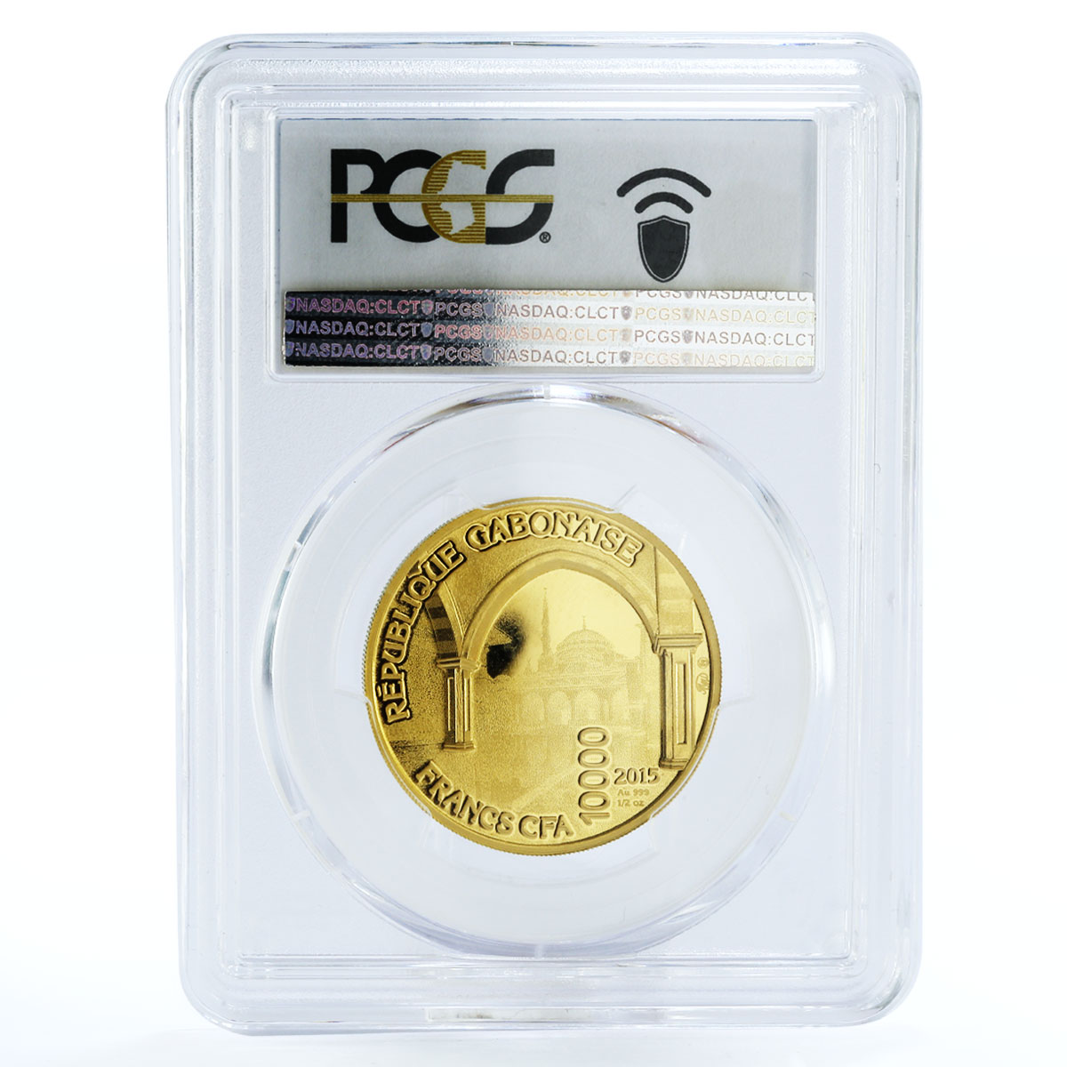 Gabon 10000 francs Mosque Heart of Chechnya Kadyrov PR70 PCGS gold coin 2015