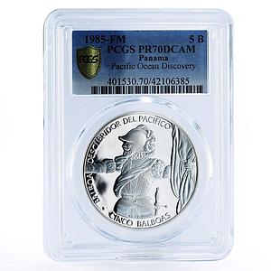 Panama 5 balboas Pacific Ocean Discovery PR70 PCGS silver coin 1985