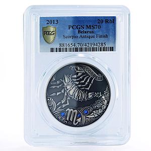 Belarus 20 rubles Zodiac Singns series Scorpio MS70 PCGS silver coin 2013