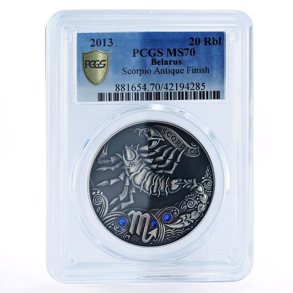 Belarus 20 rubles Zodiac Signs series Scorpio MS70 PCGS silver coin 2013