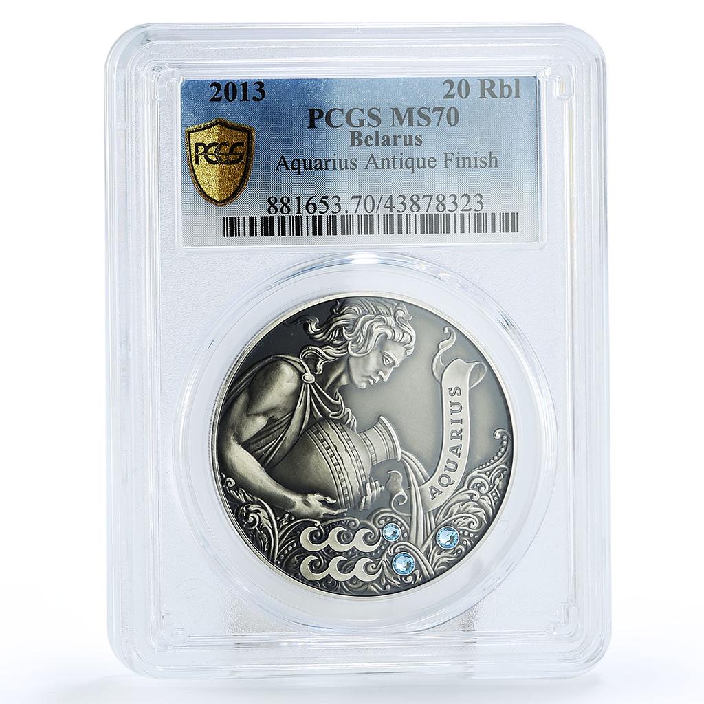 Belarus 20 rubles Zodiac Signs series Aquarius MS70 PCGS silver coin 2013
