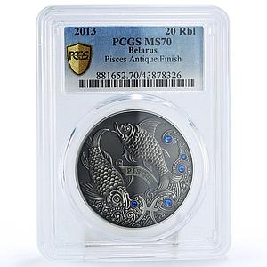 Belarus 20 rubles Zodiac Signs series Pisces MS70 PCGS silver coin 2013