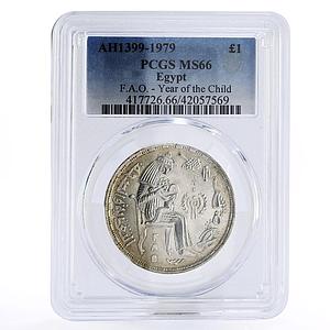 Egypt 1 pound Year of the Child Woman and Child MS66 PCGS silver coin 1979