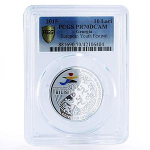 Georgia 10 lari European Youth Festival PR70 PCGS silver coin 2015