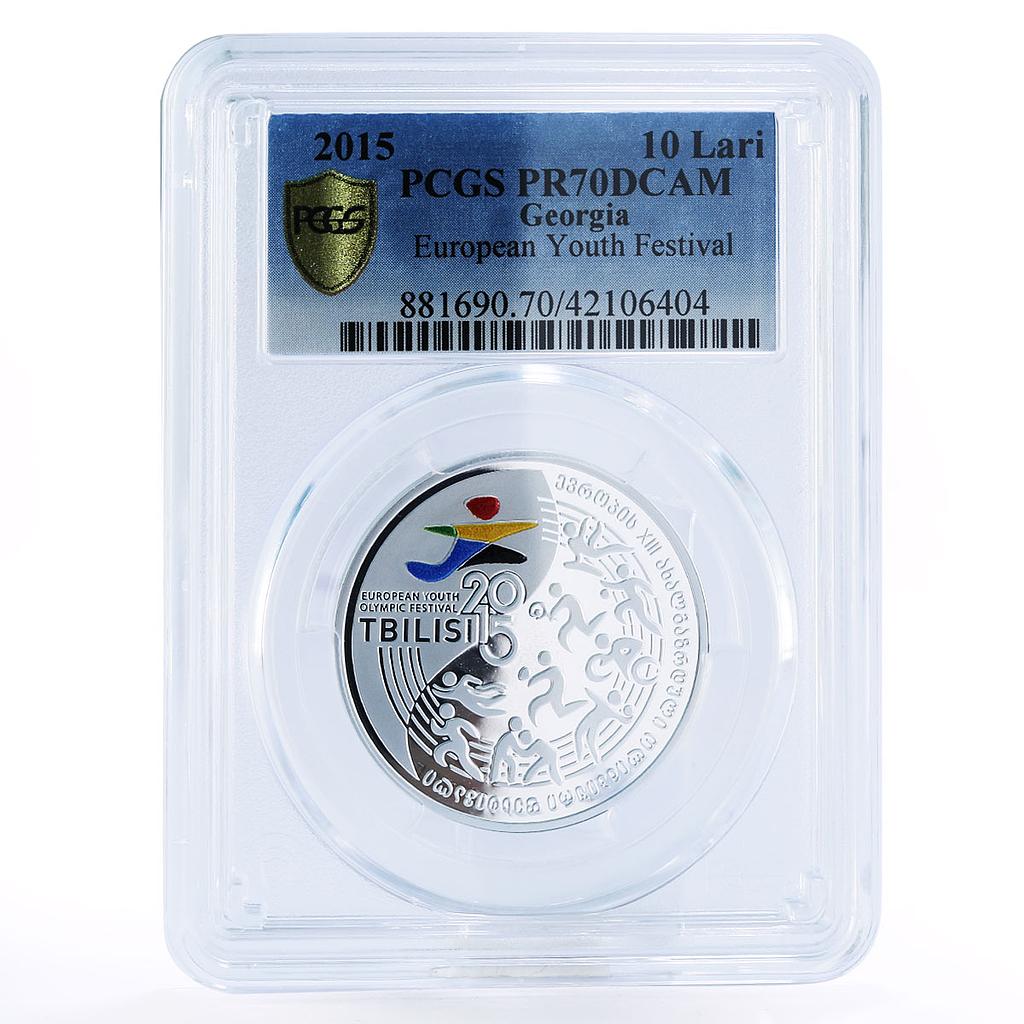 Georgia 10 lari European Youth Festival PR70 PCGS silver coin 2015