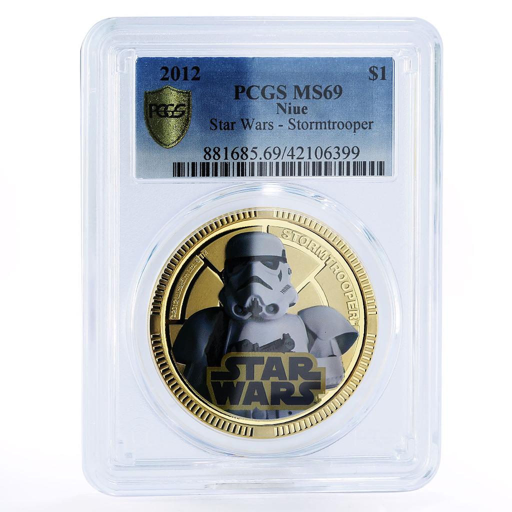 Niue 1 dollar Star Wars series Stormtrooper MS69 PCGS gilded copper coin 2012