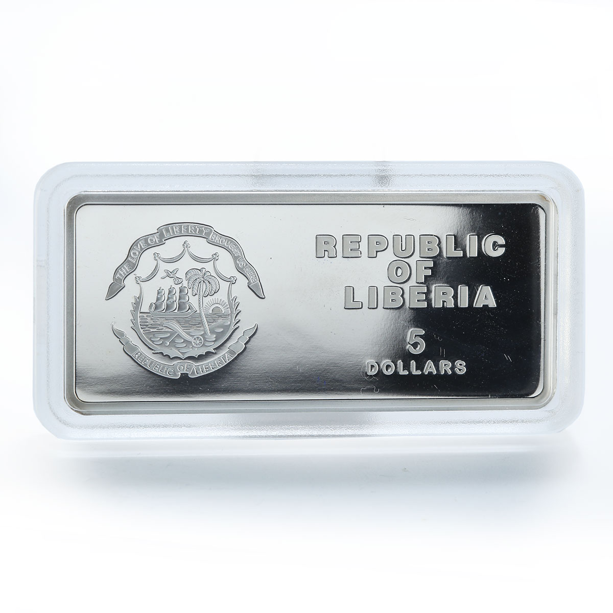 Liberia 5 Dollars Year of the Tiger Lunar Silver Rectangular Colorized Coin 2010