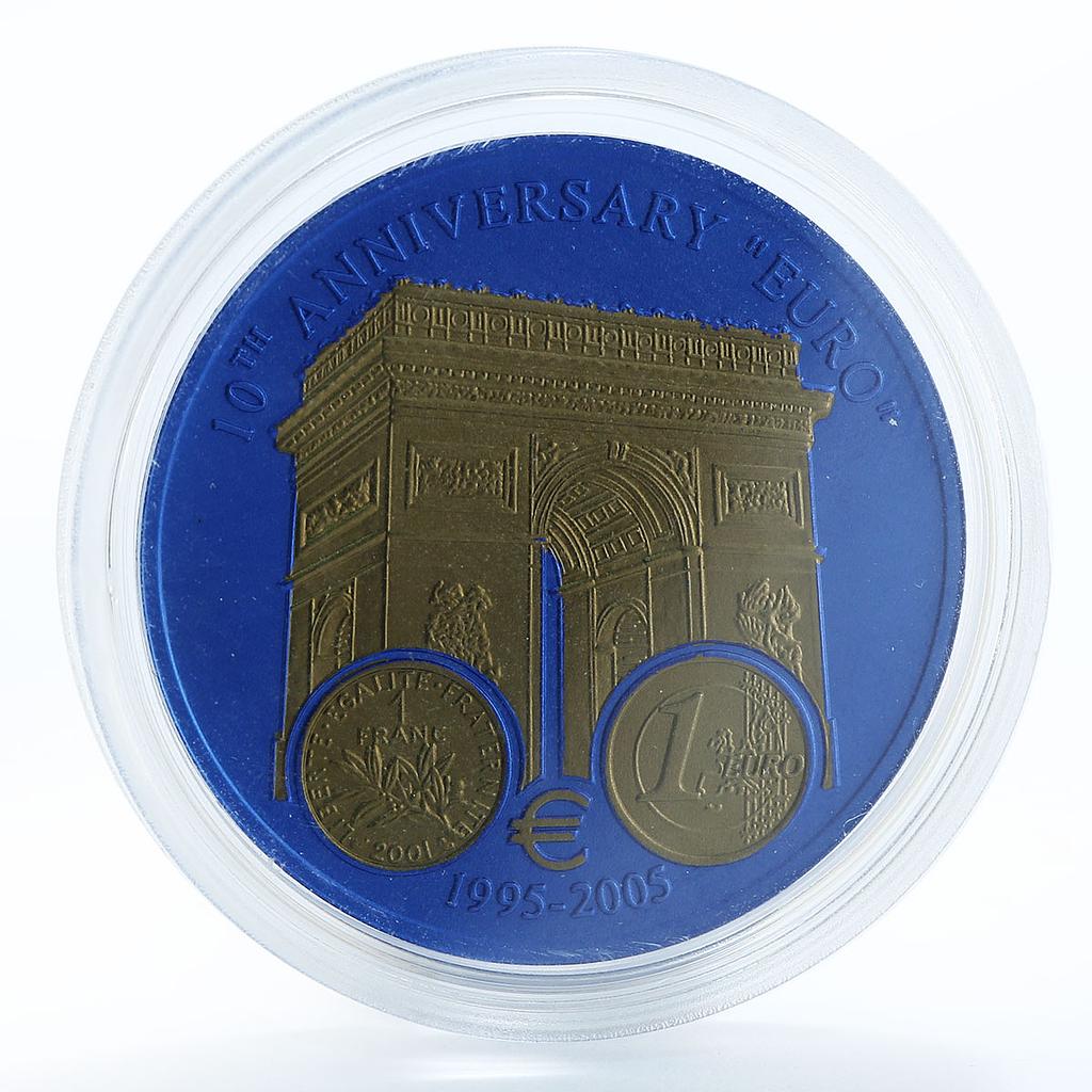 Liberia 5 dollars 10 years Euro Ttriumphal Arch niobium coin 2005