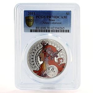 Niue 1 dollar Mucha Zodiac Signs series Aries PR70 PCGS silver coin 2011