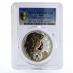 Niue 1 dollar A. Mucha Zodiac Signs series Capricorn PR70 PCGS silver coin 2010