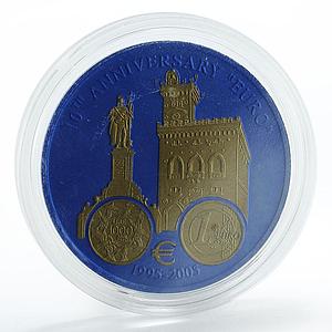 Liberia 5 dollars 10 years Euro Lira San Marino niobium coin 2005
