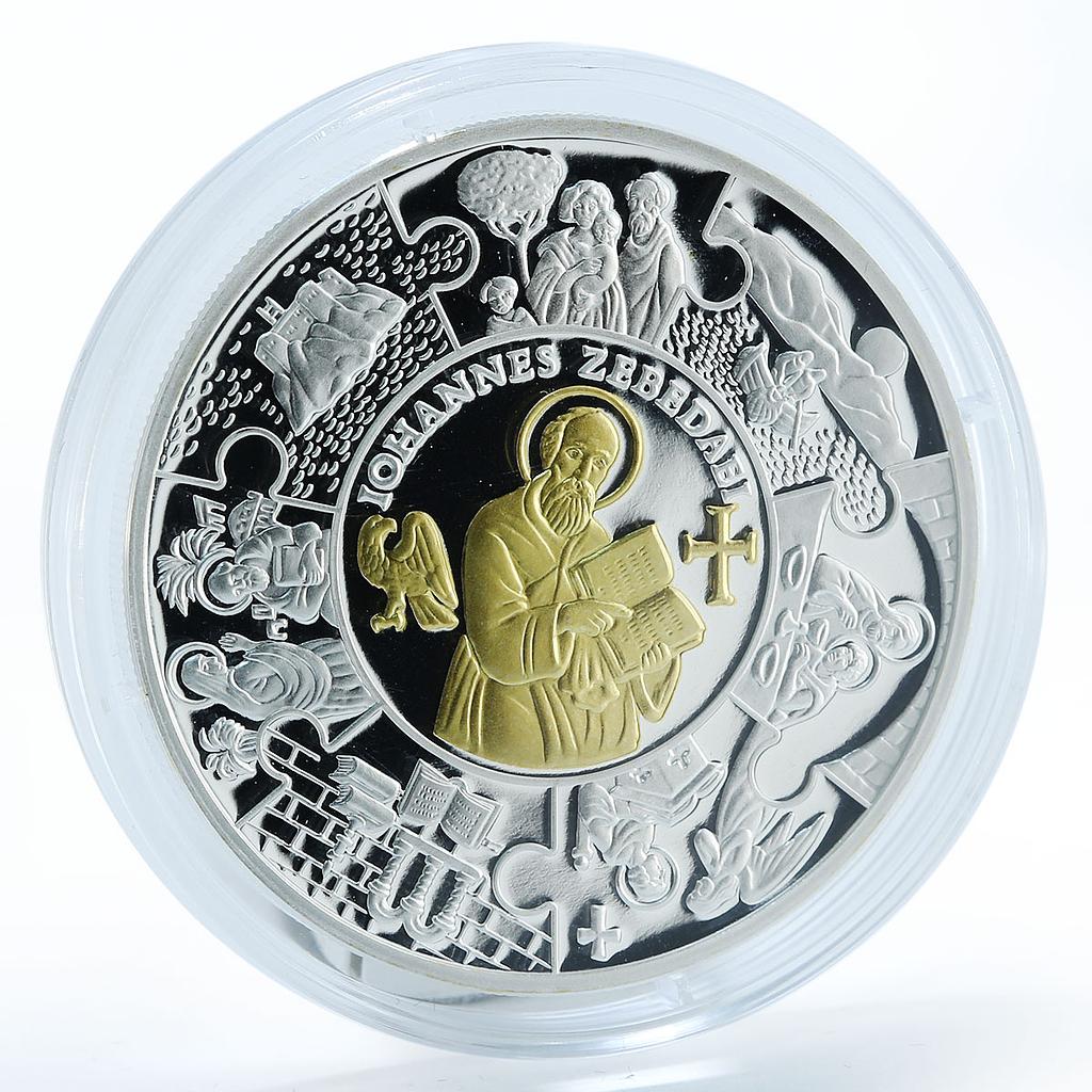 Liberia 5 dollars Apostle Ioahn faith religion silver gold-plated coin 2011